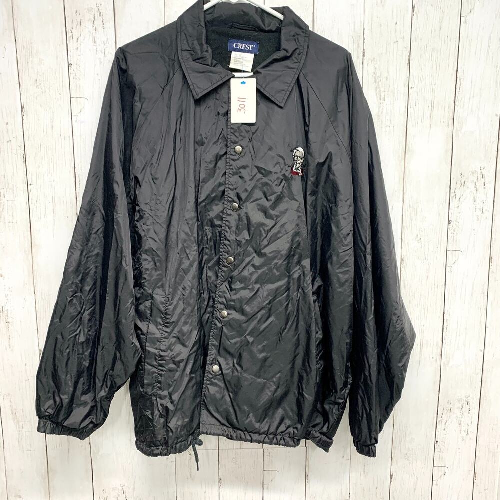 Vtg Crest Jacket Men Size XL Black Collared Button Front Long Sleeve Windbreaker